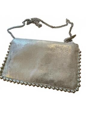 Zara Silver Metallic Chain Shoulder Bag with Stud Detailing